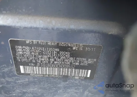 2012 Subaru Impreza 2.0I Premium from USA, damaged, VIN JF1GJAD60CH008532